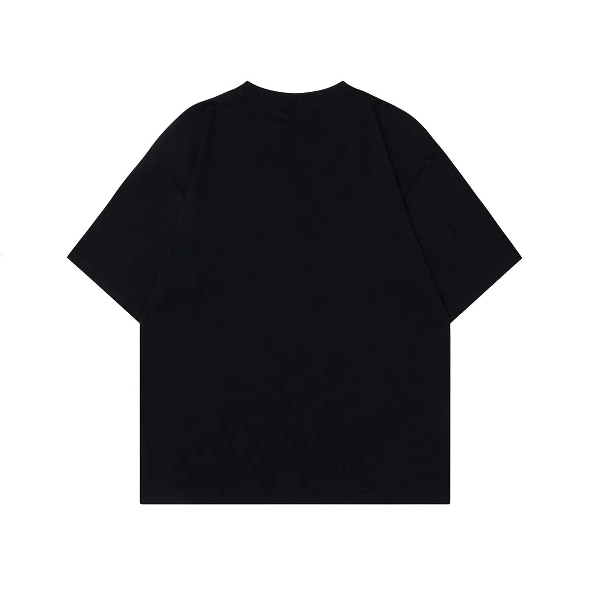 Men's grey cotton T-shirt with character design print showing loose fit and short sleeves