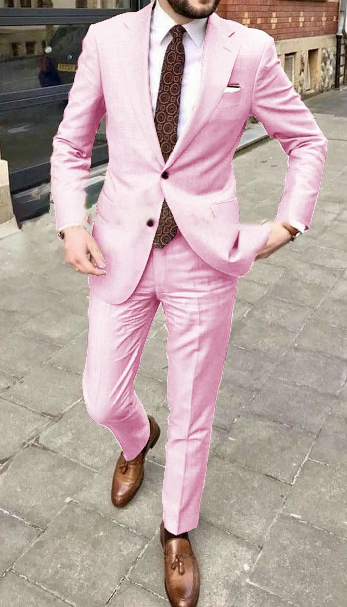 Men's slim fit acetate two button suit set in available colour options