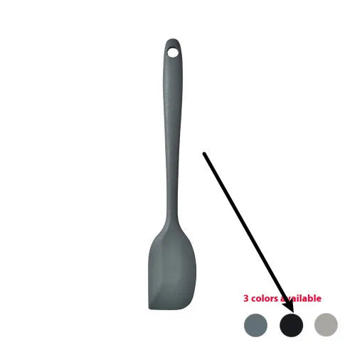12-piece silicone kitchen utensil set with rotating storage bucket in black, includes spatula, ladel, and cooking tools