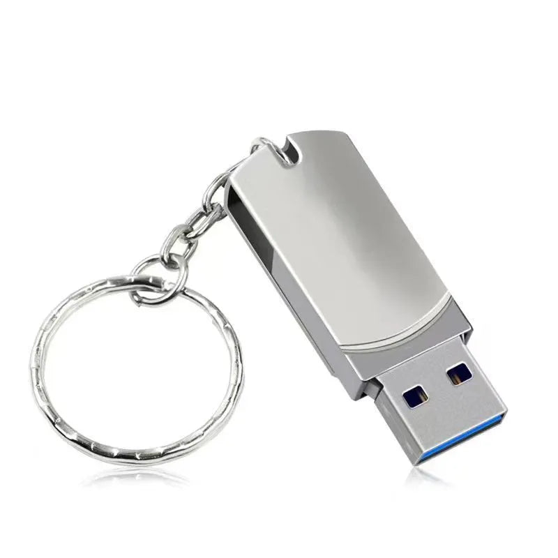 White metal rotating USB flash drive showing compact size and rotating mechanism