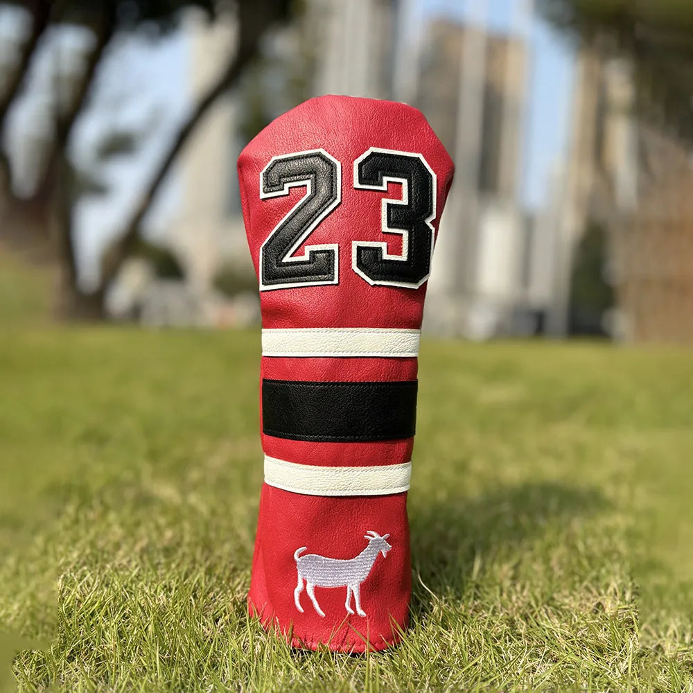 Set of four matching PU golf club headcovers: driver, two fairway woods, and a square putter sleeve in a chosen colour.