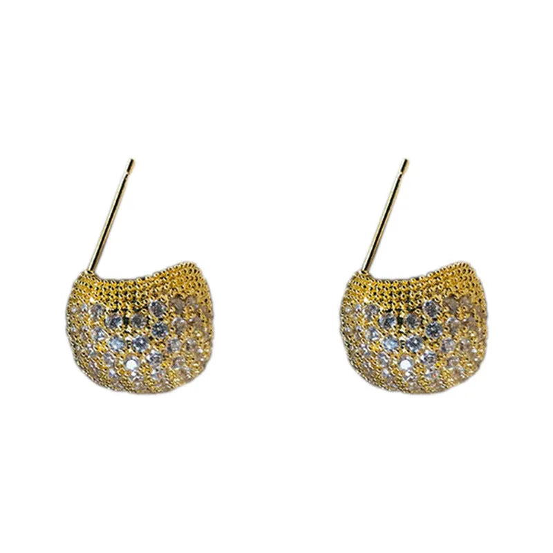 Geometric drop earrings with golden bean clusters and flash diamond accents in gold and white colour options
