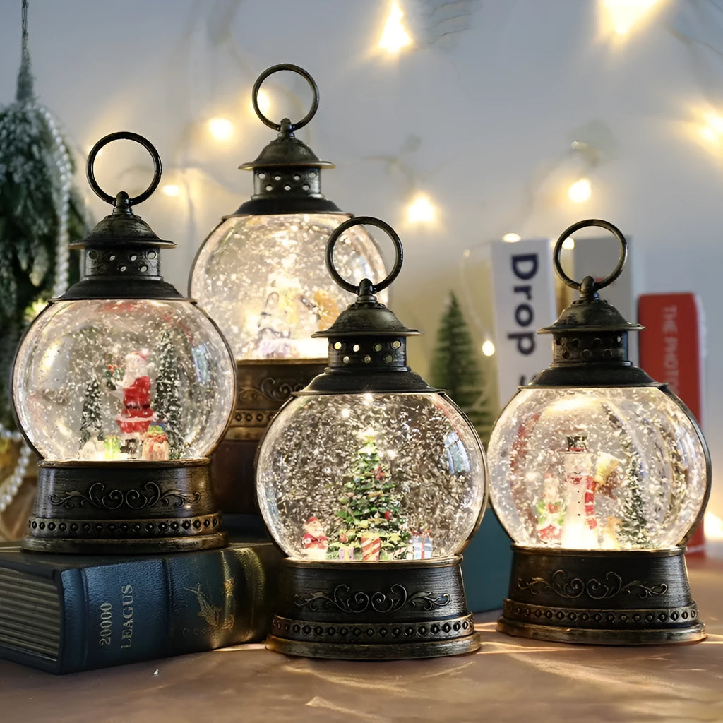 Plastic Christmas music box rotating crystal ball night light with tree design on tabletop