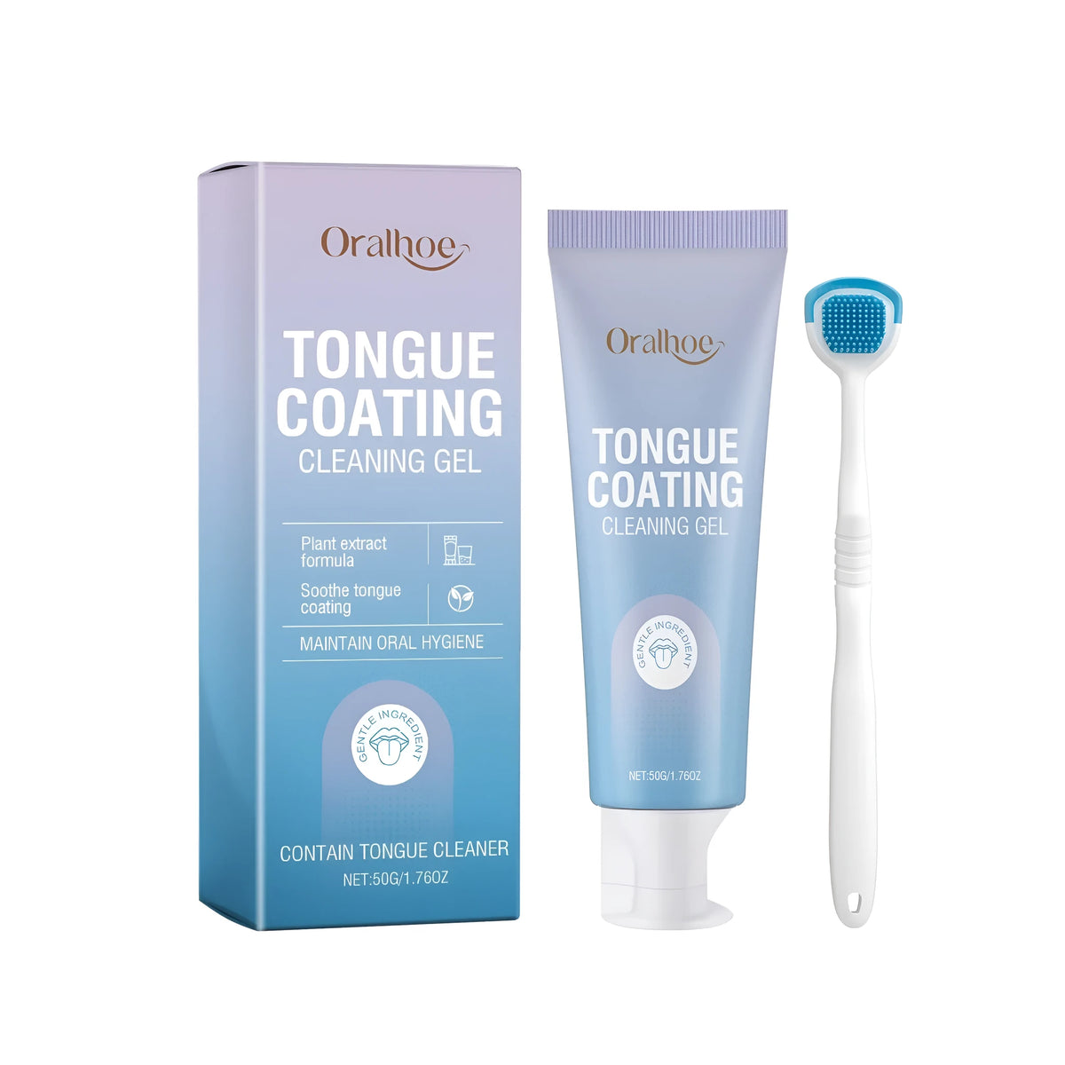 Tongue cleaning gel kit with 50g mint formula tube and brush for oral hygiene