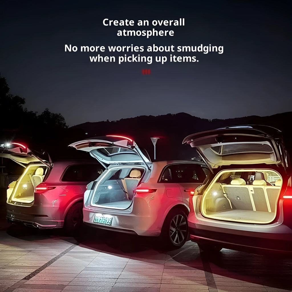Universal car boot light strip in warm or white light, 2 m or 4 m, with pins and belt tool for rear trunk and tail box