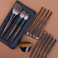 12-piece makeup brush set with wooden handles in PU storage bag including powder foundation brush