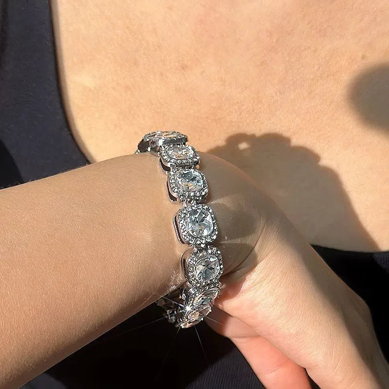 Hip-hop unisex full diamond bracelet alloy geometric JK style 18CM 20CM