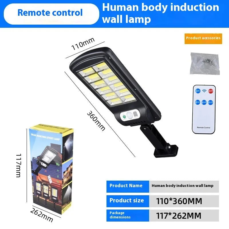 Solar induction street lamp with ABS shell, 360x110mm, for outdoor wall or garden use
