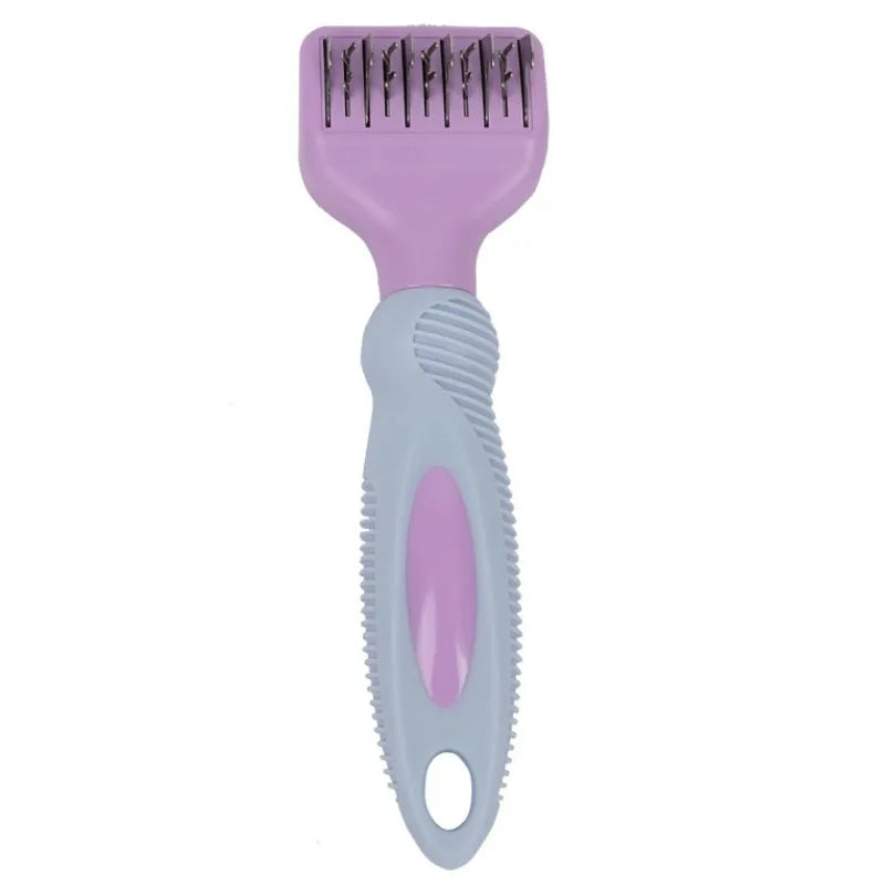 Pink stainless steel knot cutter dog comb with massage bristles for pet grooming