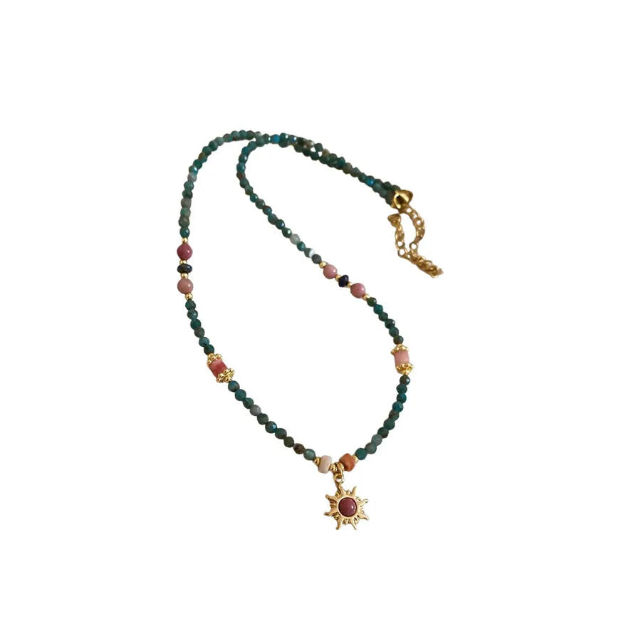 Stone and freshwater pearl sun necklace with adjustable chain in French court style