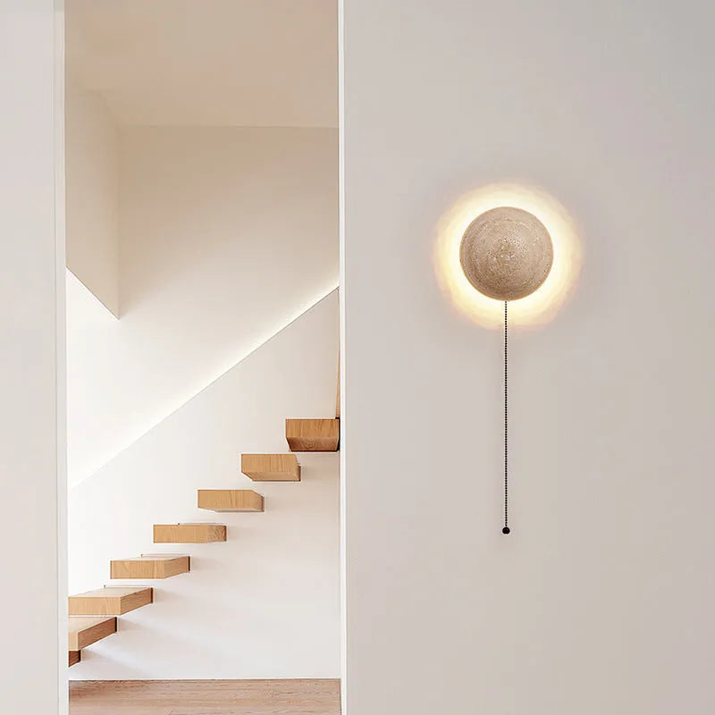Yellow cave stone semicircle wall lamp with vintage design and pull switch