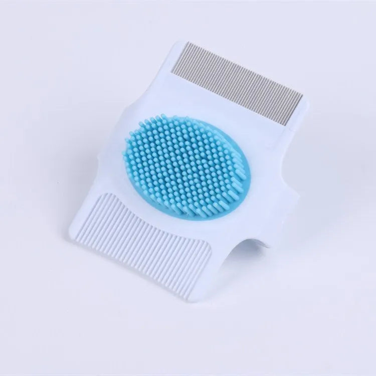 Blue and green multifunctional pet comb with floating teeth for hair removal and massage