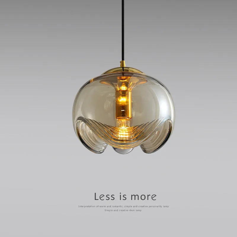 250mm glass chandelier with modern minimalist design in transparent amber or smoky grey light colours
