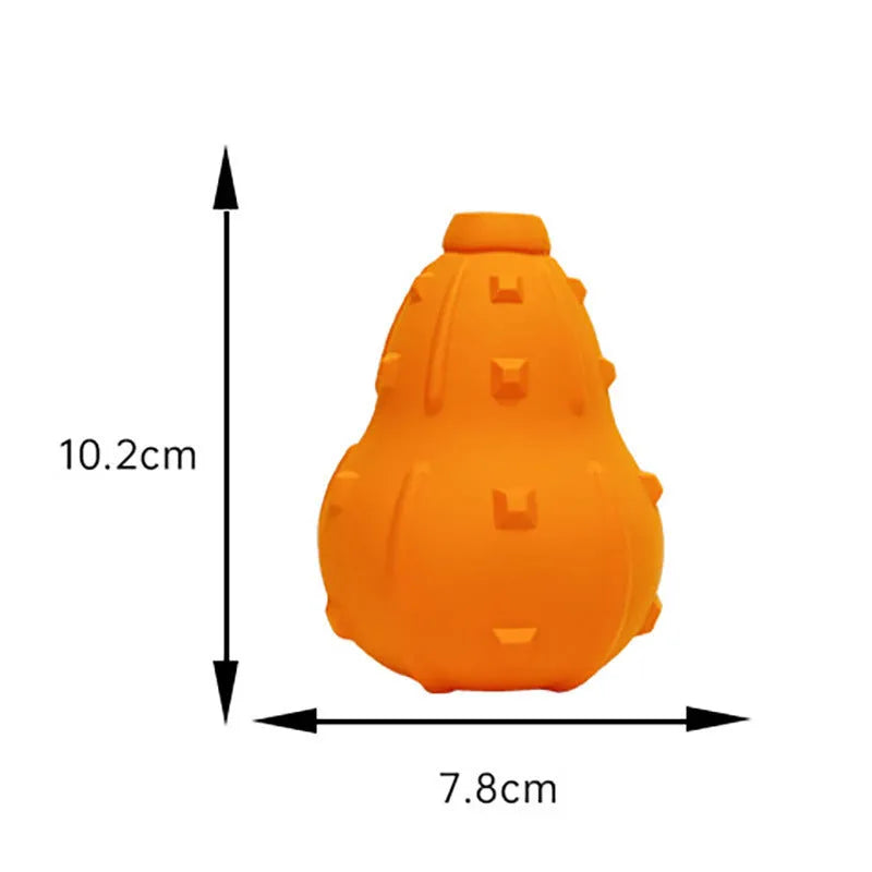 Natural rubber stuffable dog chew toy with a long strap for fetching and treat dispensing
