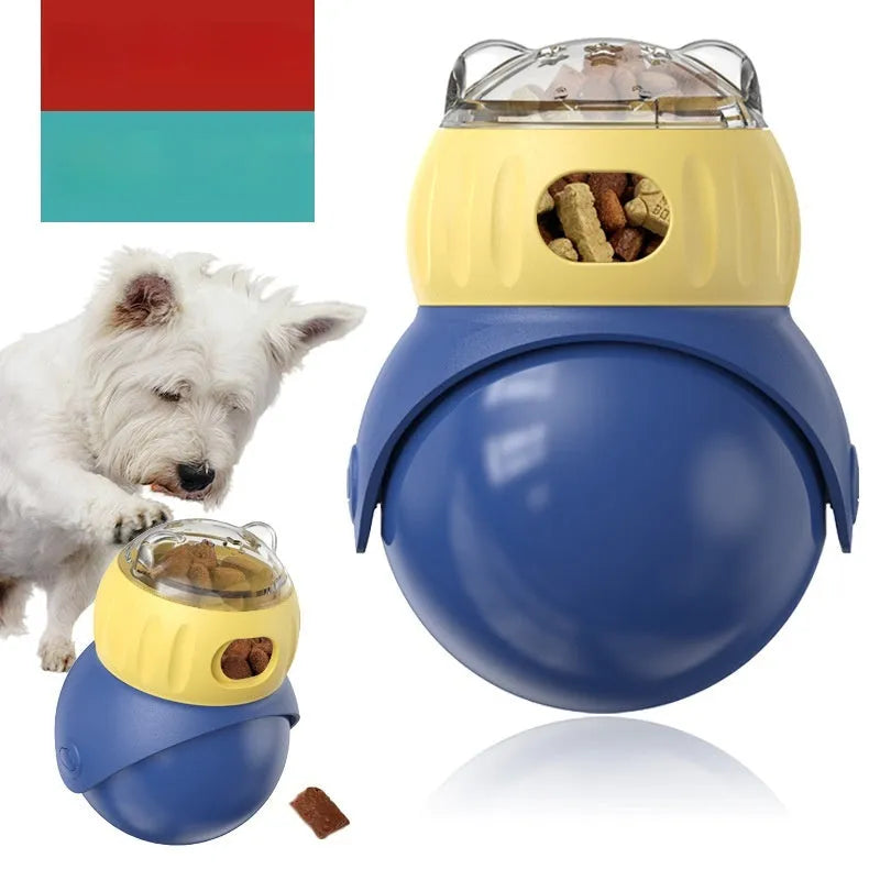 Morandi yellow and blue plastic owl cat food puzzle tumbler feeder toy