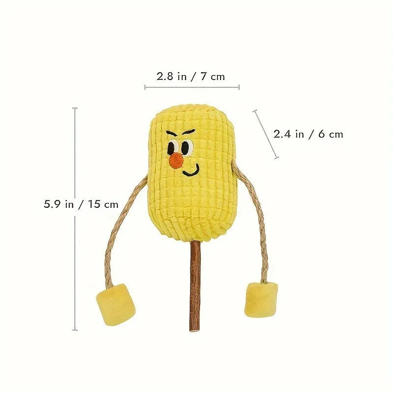 Corn cob shaped cat toy made from natural polio wood on a white background.