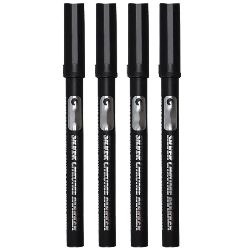 Waterproof mirror marker pen with plastic body, shown with 1mm and 2mm fine tip options.