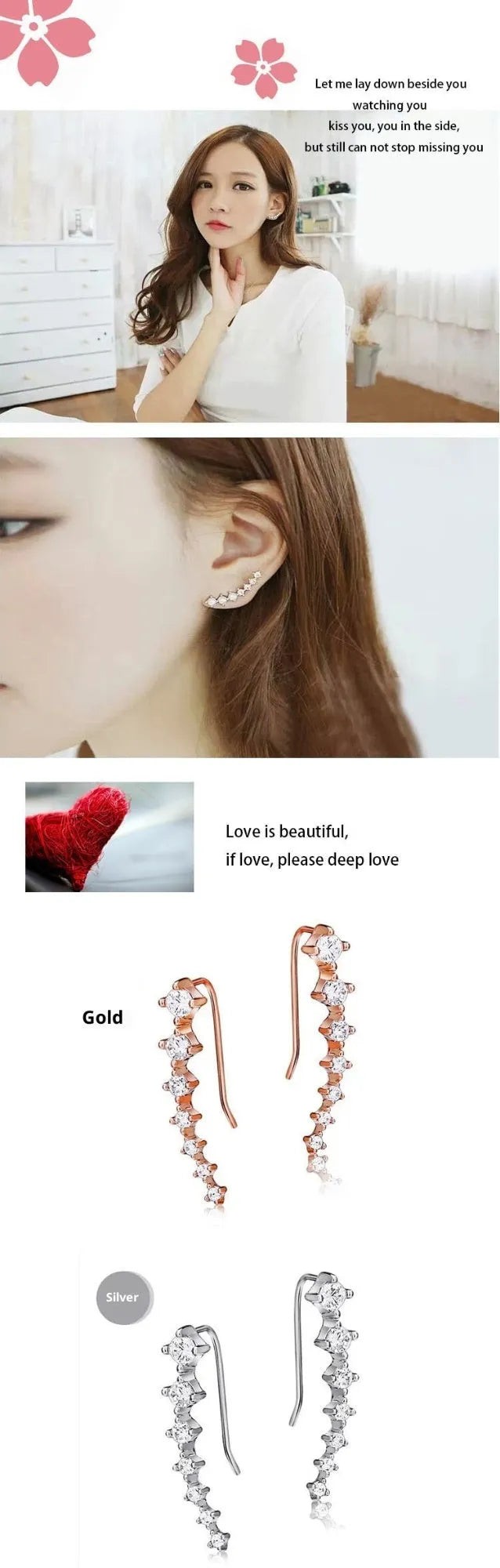 925 sterling silver ear-sticking ear hook studs with crystal inlay, silver geometric earrings, 2.3cm by 0.4cm, one pair