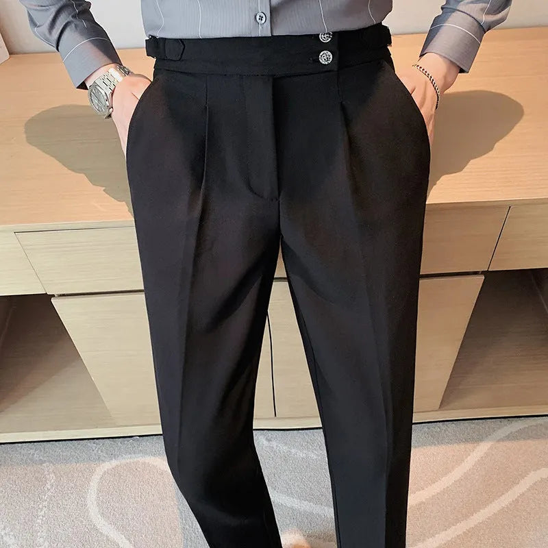 Men's polyester straight leg formal suit trousers in black, gray, and green – S10 series