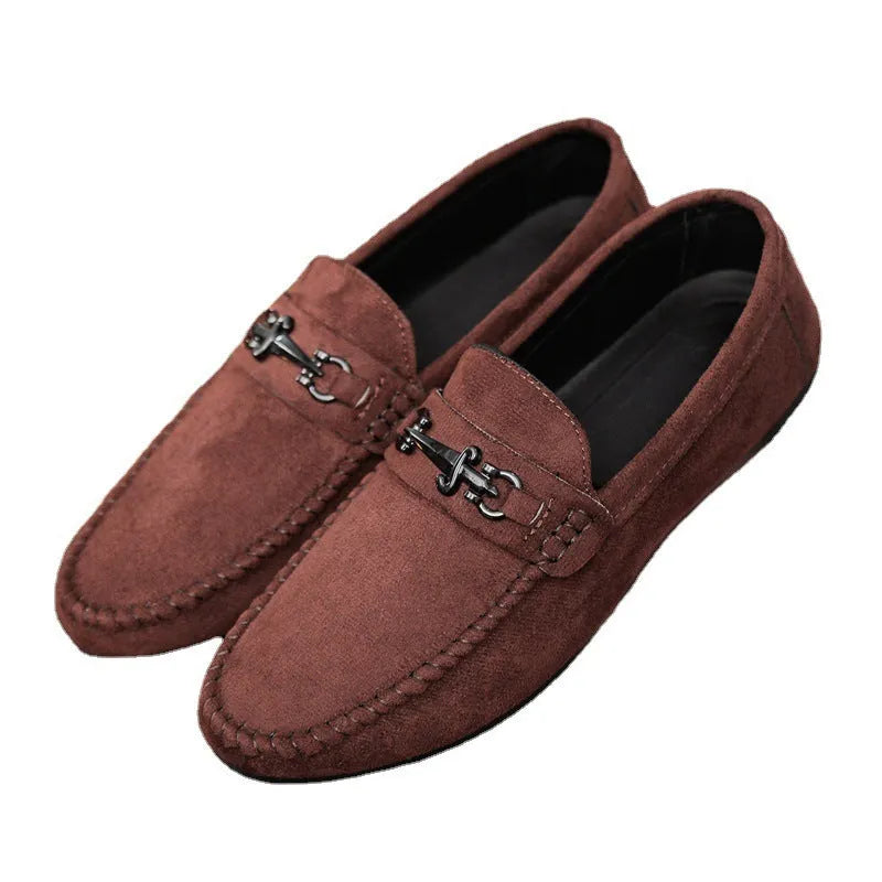 Men's black waterproof slip-on loafers with round toe and rubber sole