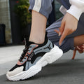 Women's white mesh casual sports shoes with thick sole and buckle fastening