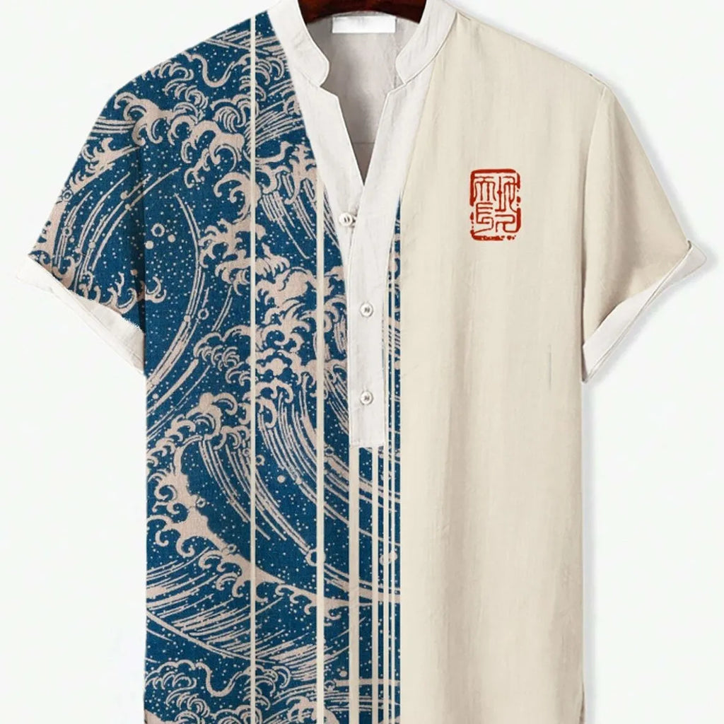 Man wearing a short sleeve t-shirt with a detailed 3D digital animal graphic print on the front.