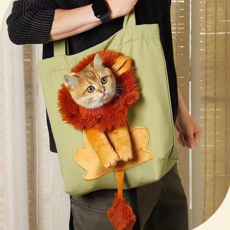 Canvas pet shoulder bag with cartoon print for cats and small dogs