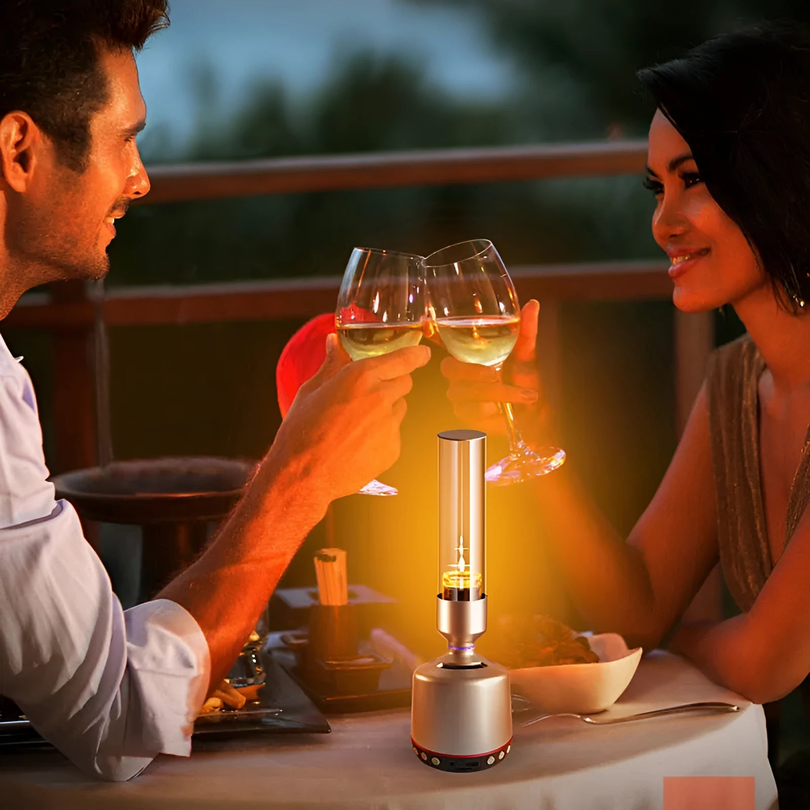 White silver Bluetooth speaker with integrated night light and atmospheric lighting functions
