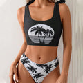 Women's coconut print bikini swimsuit with lace-up back in polyester fabric