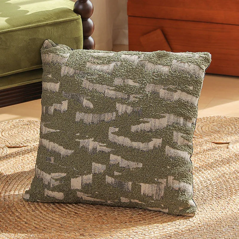 Square 45cm jacquard sofa cushion with woven plant and flower pattern in retro Nordic style.