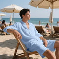 Men's linen blend long sleeve shirt and matching shorts set in light blue colour