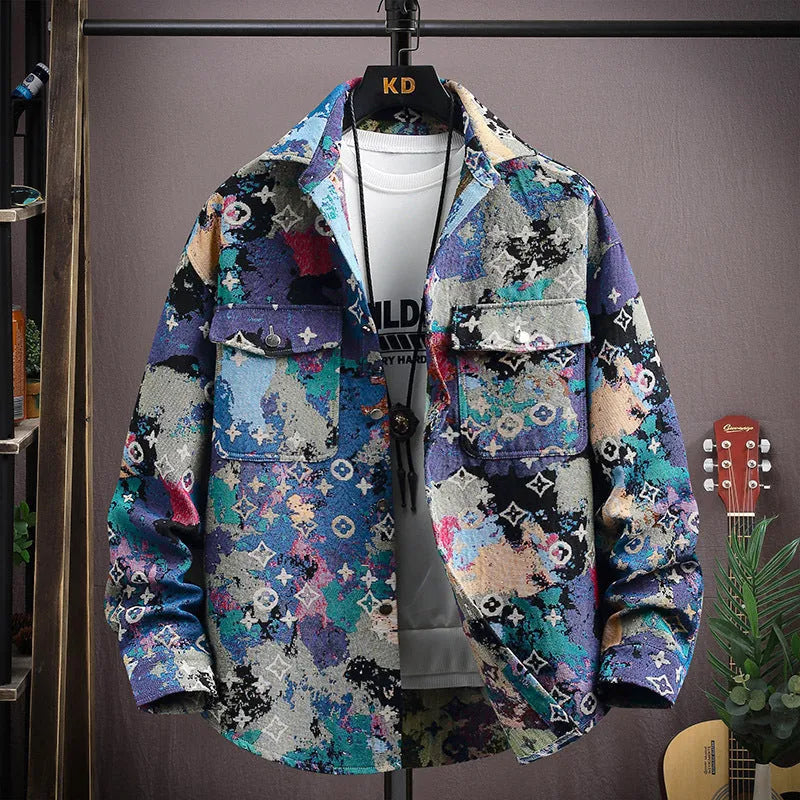 Casual lapel shirt coat jacket in polyester fabric with long sleeves and straight hem design