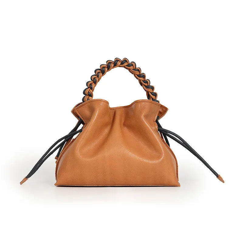 Cortex Splicing Woven women's casual crossbody bag in orange genuine leather with woven texture