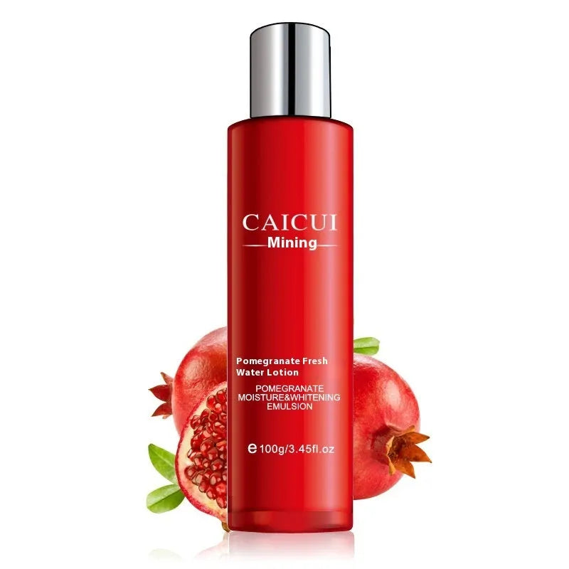 Pomegranate skincare set with four cosmetic products for moisturising and oil control