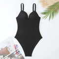 Women's sleeveless one-piece swimsuit in polyester for swimming, shown in solid colour options.
