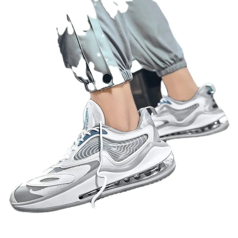 Men's air cushion summer shoes in Space Black with breathable mesh upper and rubber sole