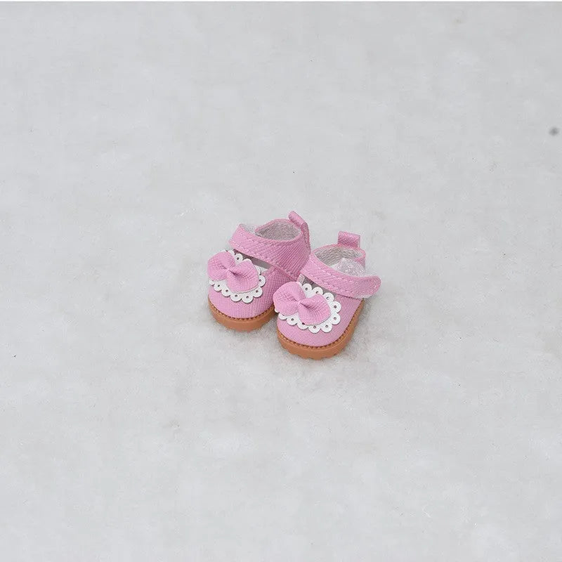 17cm doll replacement shoes in multiple colours including black boots, pink heels, and white leather shoes