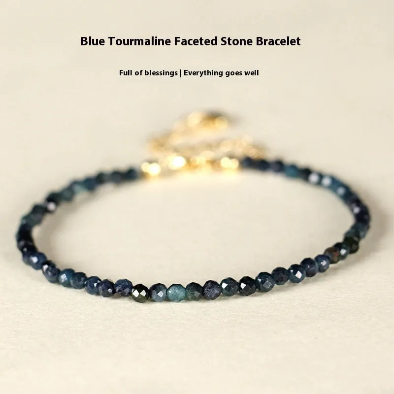 3mm blue tourmaline gemstone spacer bead bracelet for women