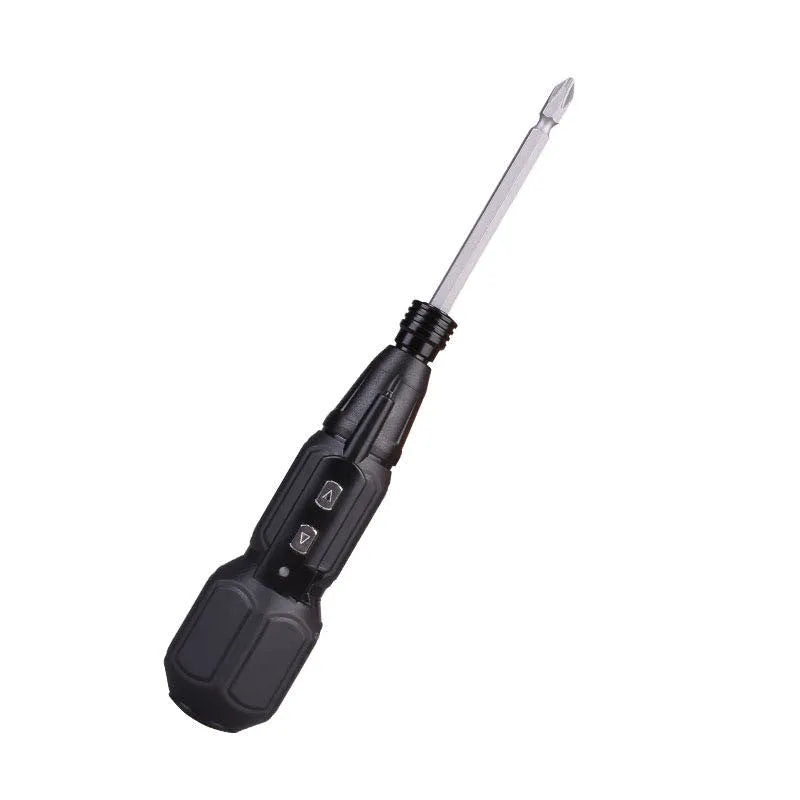 Alloy steel straight handle electric screwdriver with black finish and lithium battery