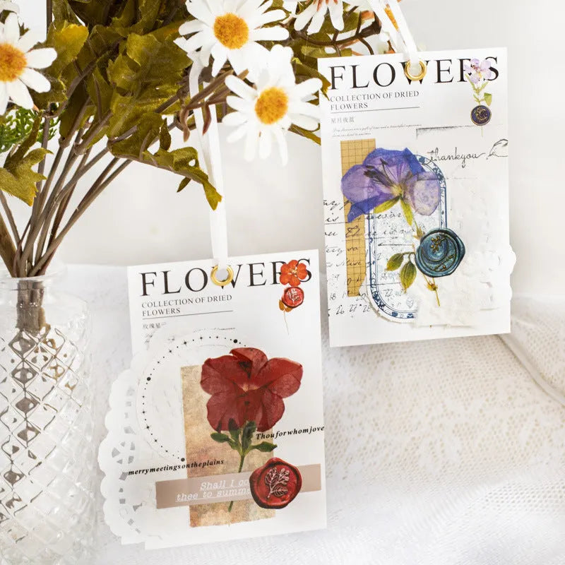 Dried flowers journal stickers pack with 40 PET sheets in eight colour variations