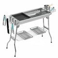 Large stainless steel outdoor barbecue oven with flip design and charcoal grill grates