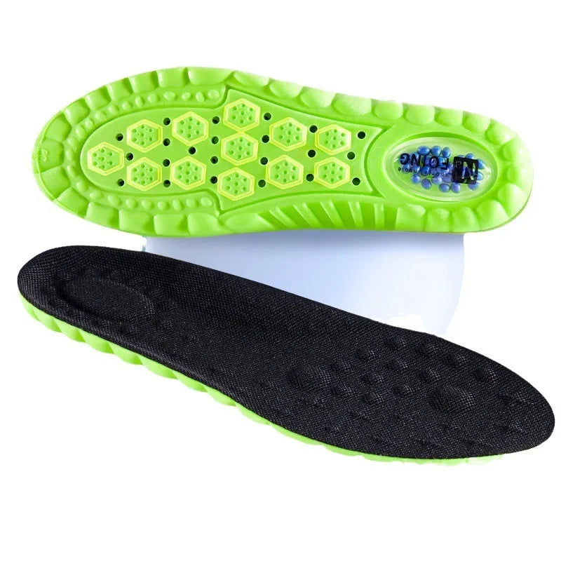 Green PU sports insoles with air cushion shock absorption and argy wormwood sweat absorbing materials