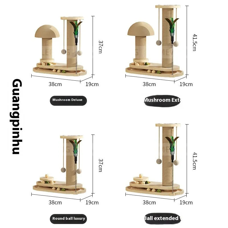 Solid wood cat turntable scratching post and climbing frame toy in a chosen style variant.