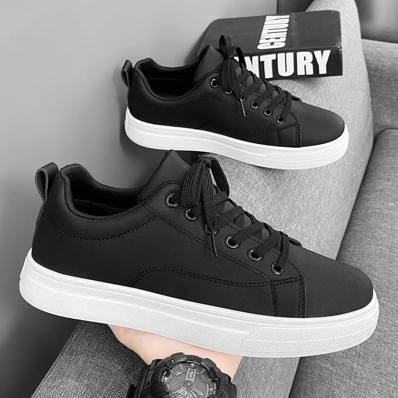Men's Korean-style low top breathable sneakers in black and white colour options