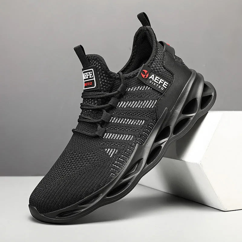 Men's mesh breathable casual running shoes in black, Korean style, low heel, cross straps