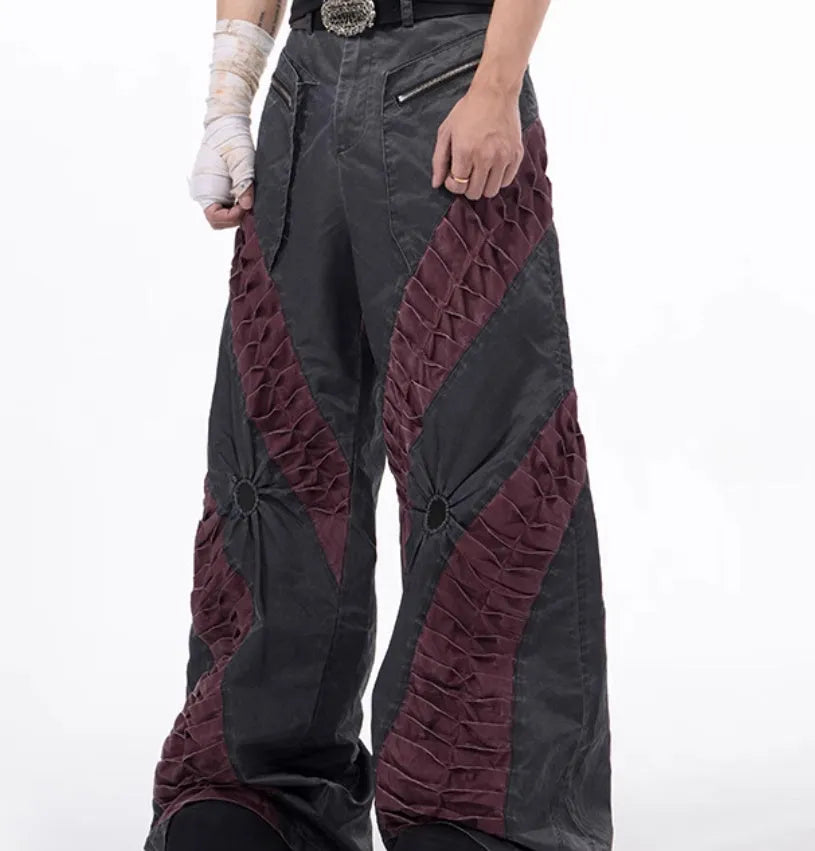 Retro three-dimensional keel design casual sports pants in grey viscose fabric