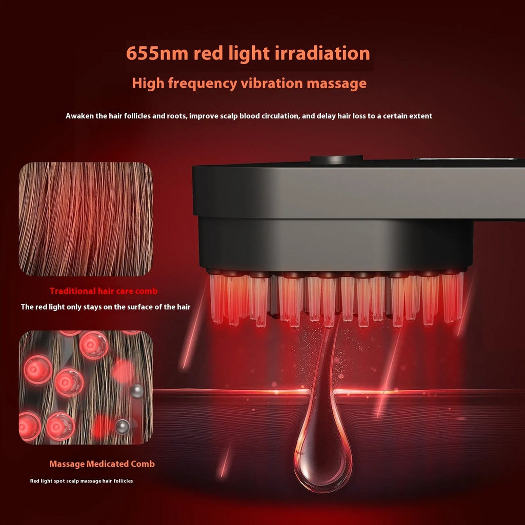 Smart massage comb with red light therapy in pink colour, measuring less than 10cm