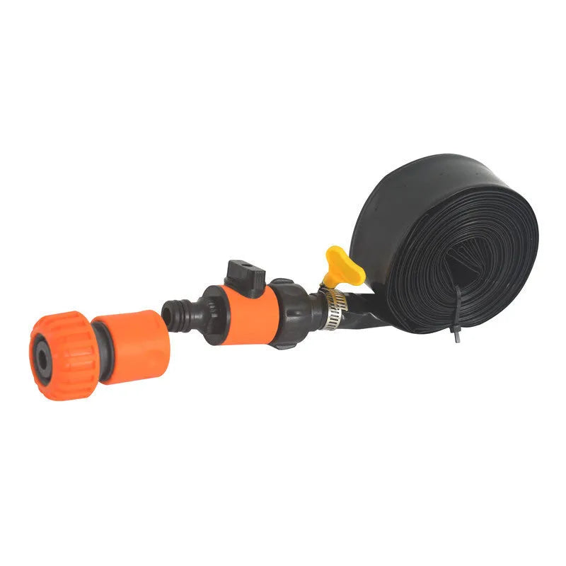 Blue and orange portable garden sprinkler with PVC switch on grass