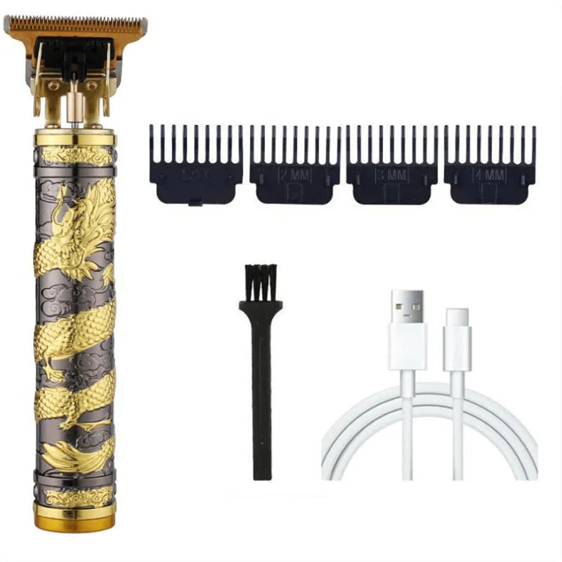 White carved retro electric hair clipper with rechargeable copper core motor for salon and home trimming