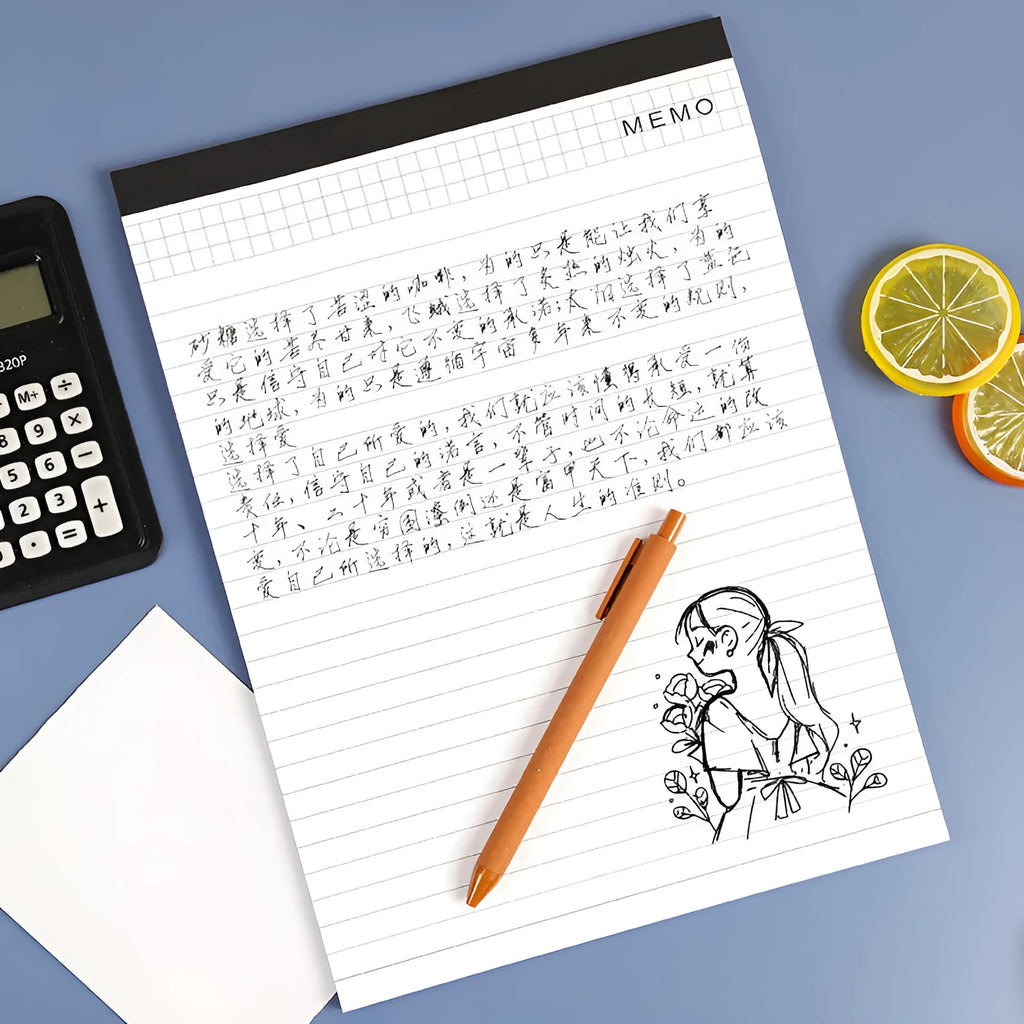 A4 tearable notebook with wireless adhesive binding and grid pattern paper for meeting minutes